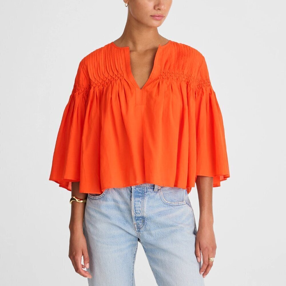 Madewell Pintucked Flutter Sleeve Lightweight Top Orange Size XS NWT